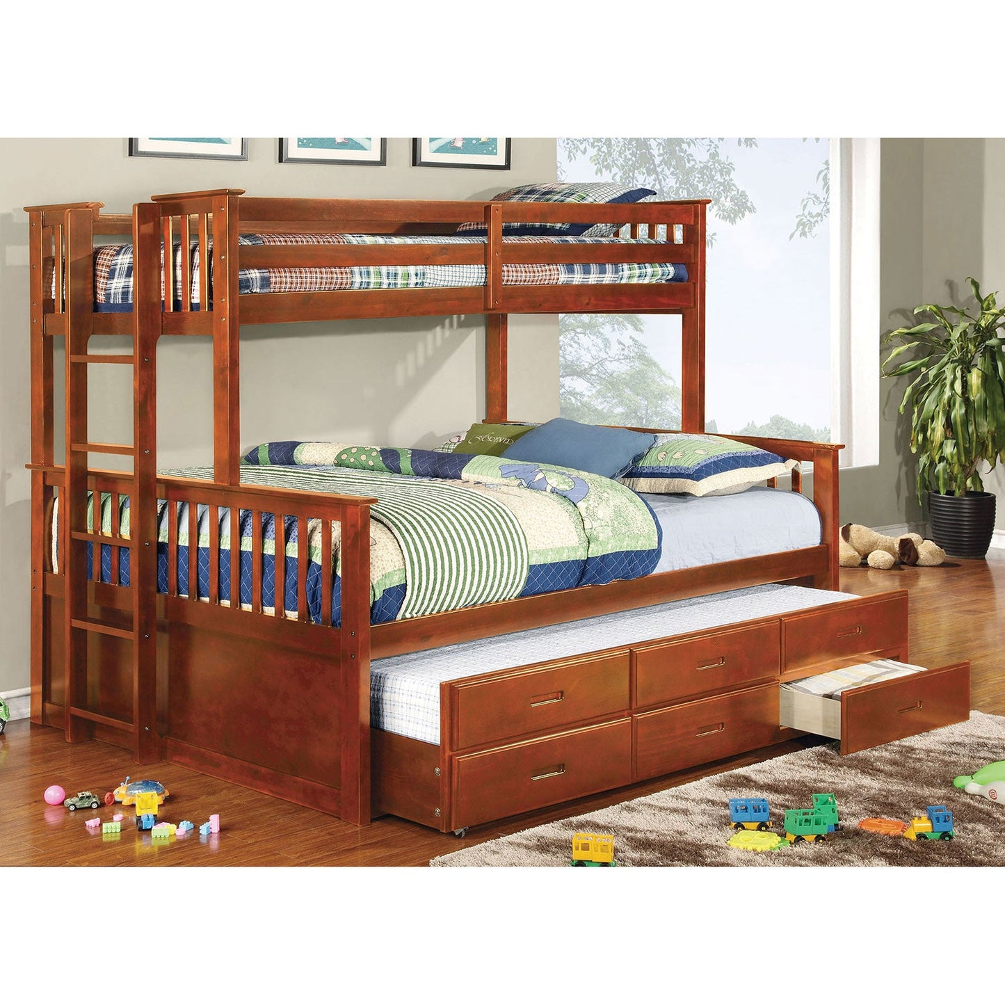 UNIVERSITY Oak Twin/Queen Bunk Bed + Trundle FOA East