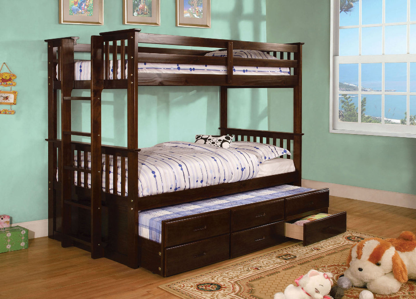 University II Dark Walnut Twin/Twin Bunk Bed + Trundle FOA East