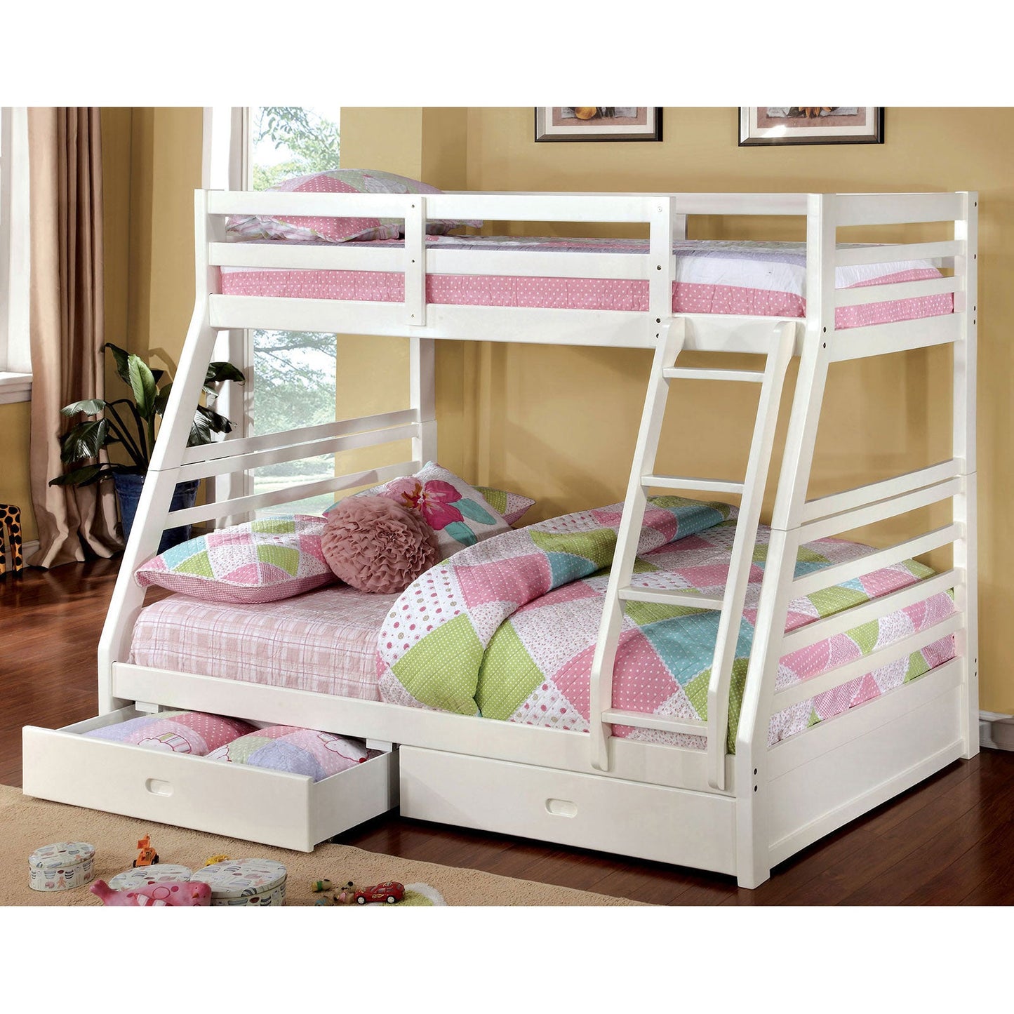 California III White Twin/Full Bunk Bed w/ 2 Drawers FOA East