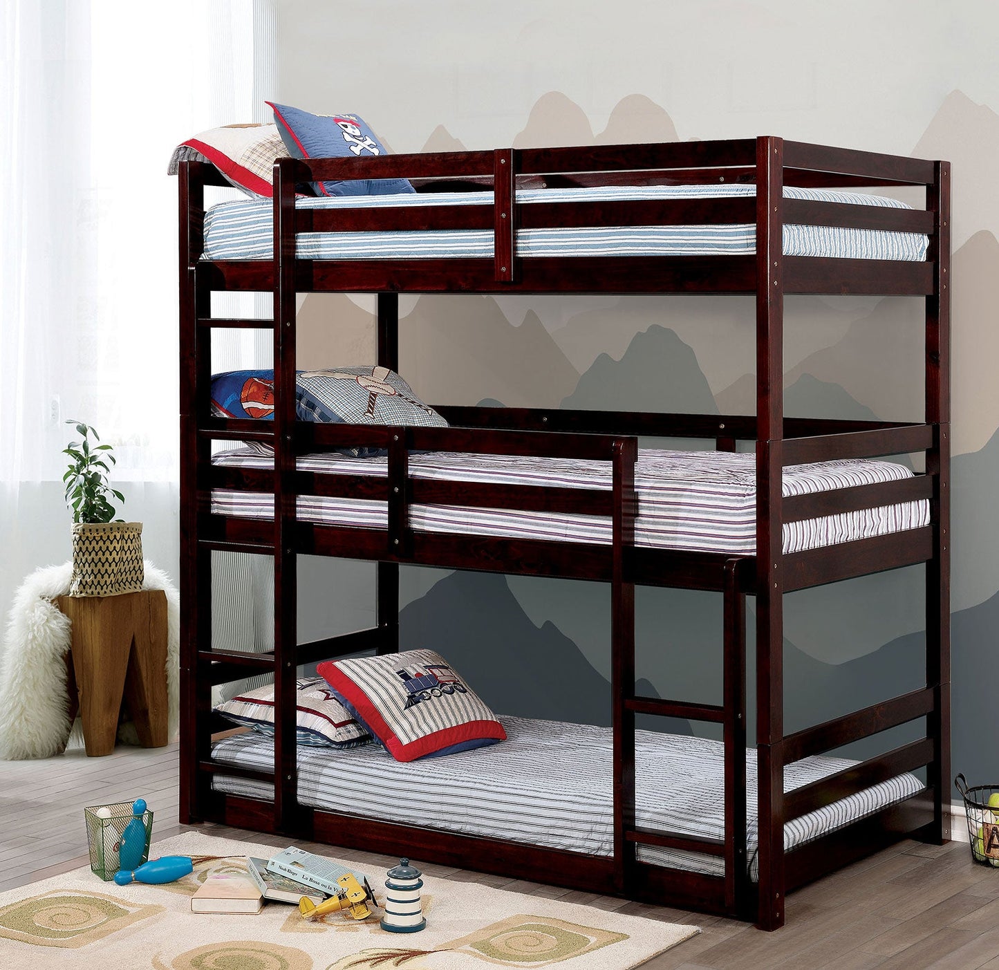 California V Dark Walnut Twin/Twin/Twin Bunk Bed FOA East