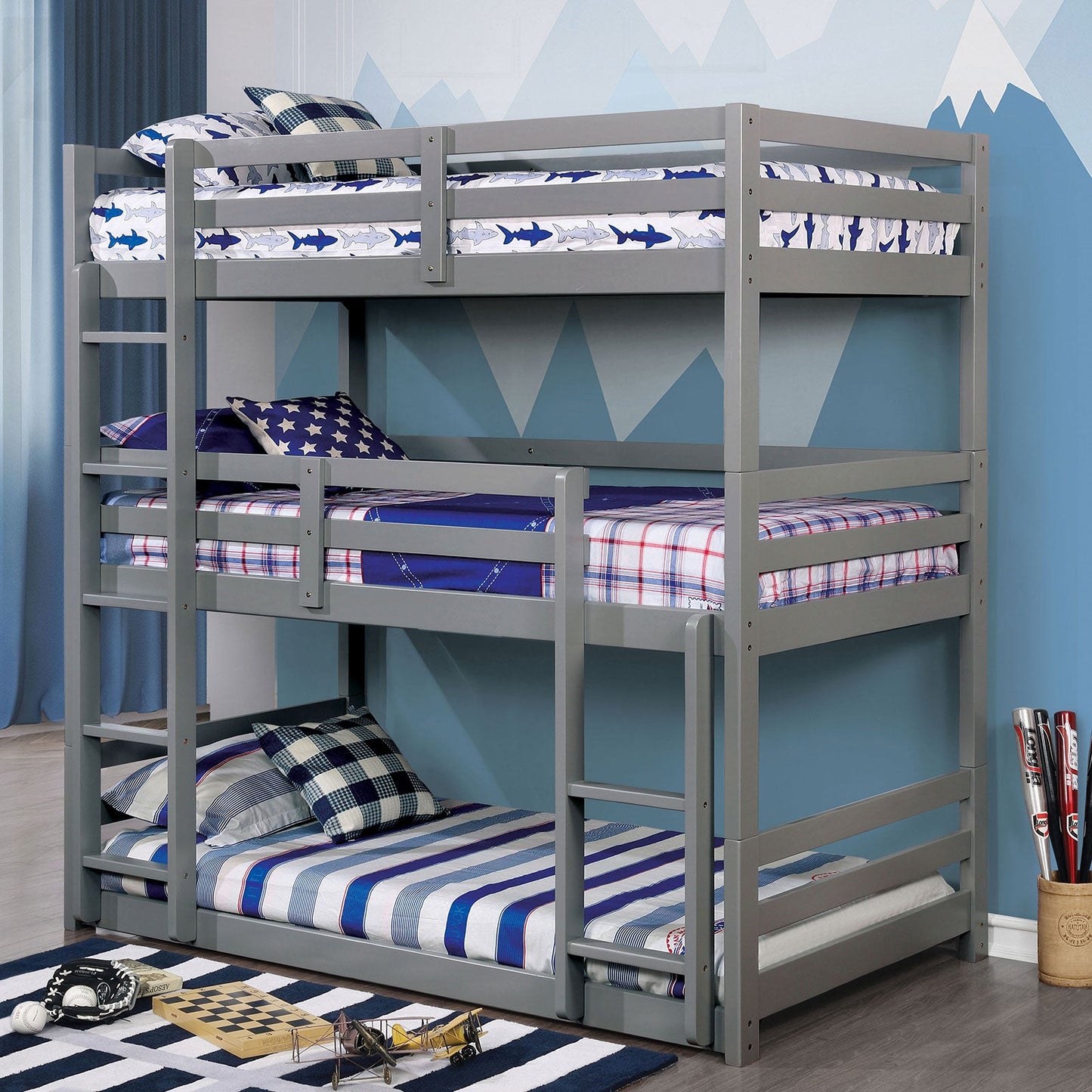 California V Gray Twin/Twin/Twin Bunk Bed FOA East