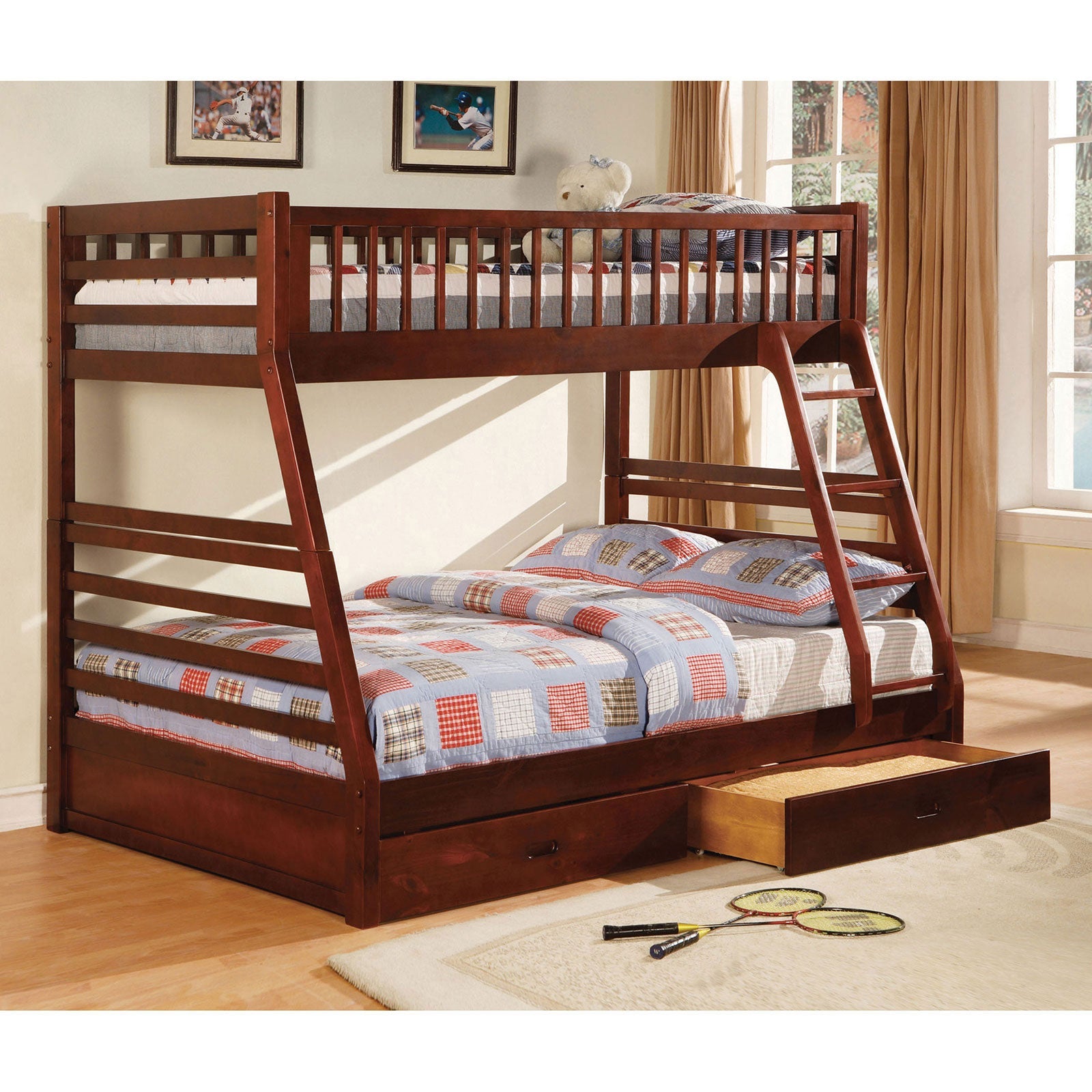 California II Cherry Twin/Full Bunk Bed w/ 2 Drawers FOA East