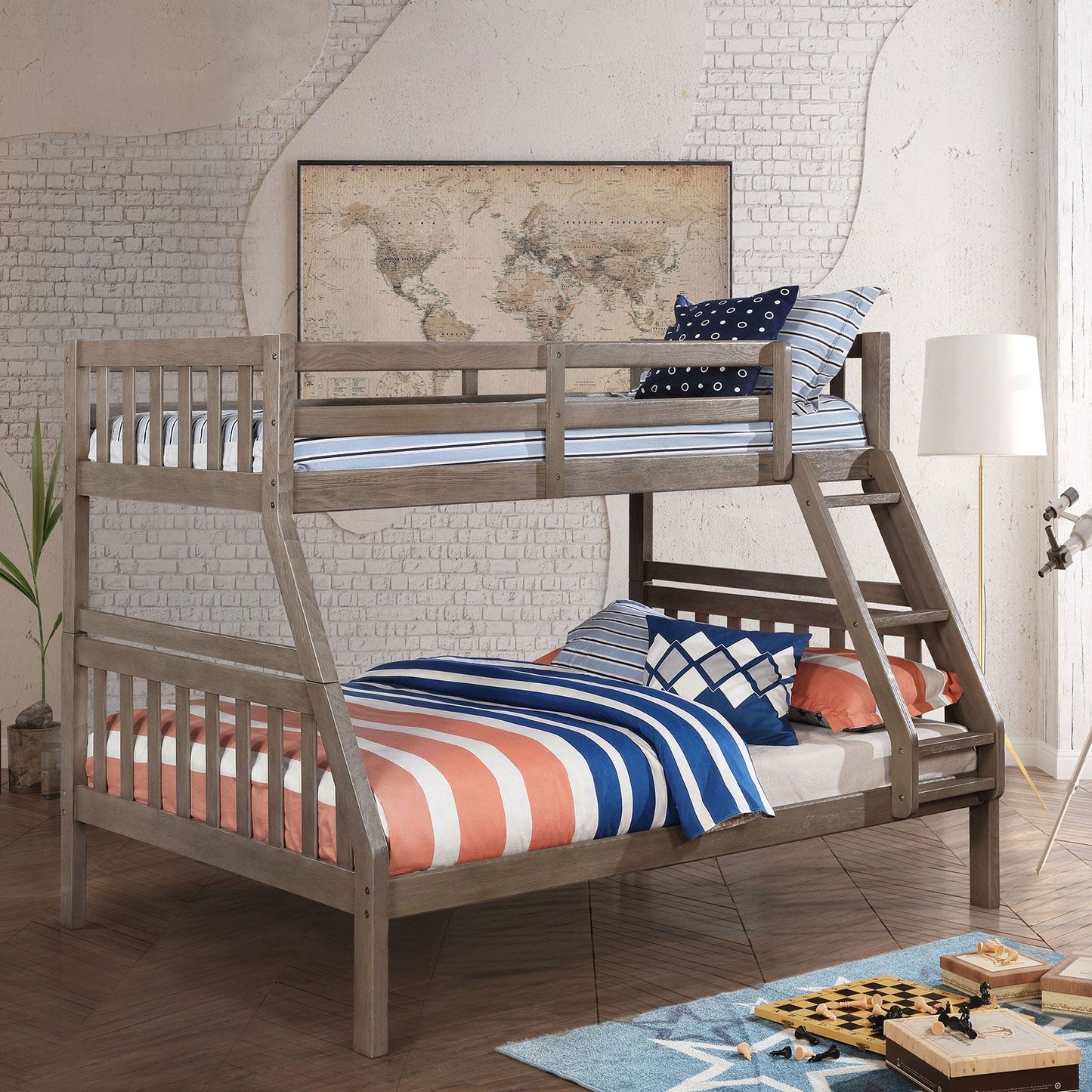 Emilie Wire-Brushed Warm Gray Twin/ Full Bunk Bed FOA East