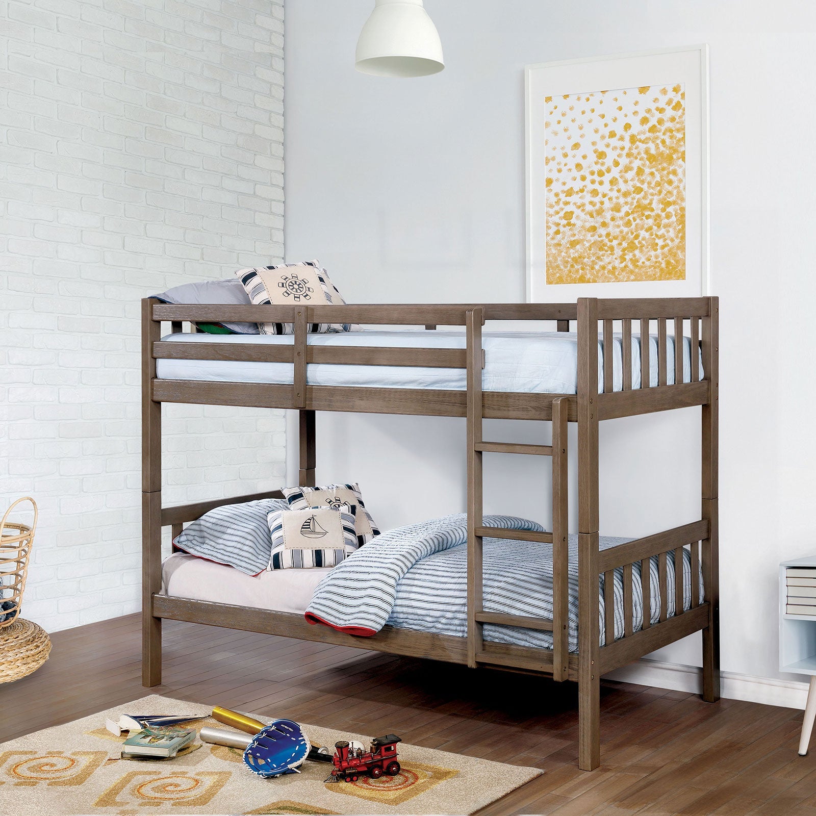 Emilie Wire-Brushed Warm Gray Twin/Twin Bunk Bed FOA East