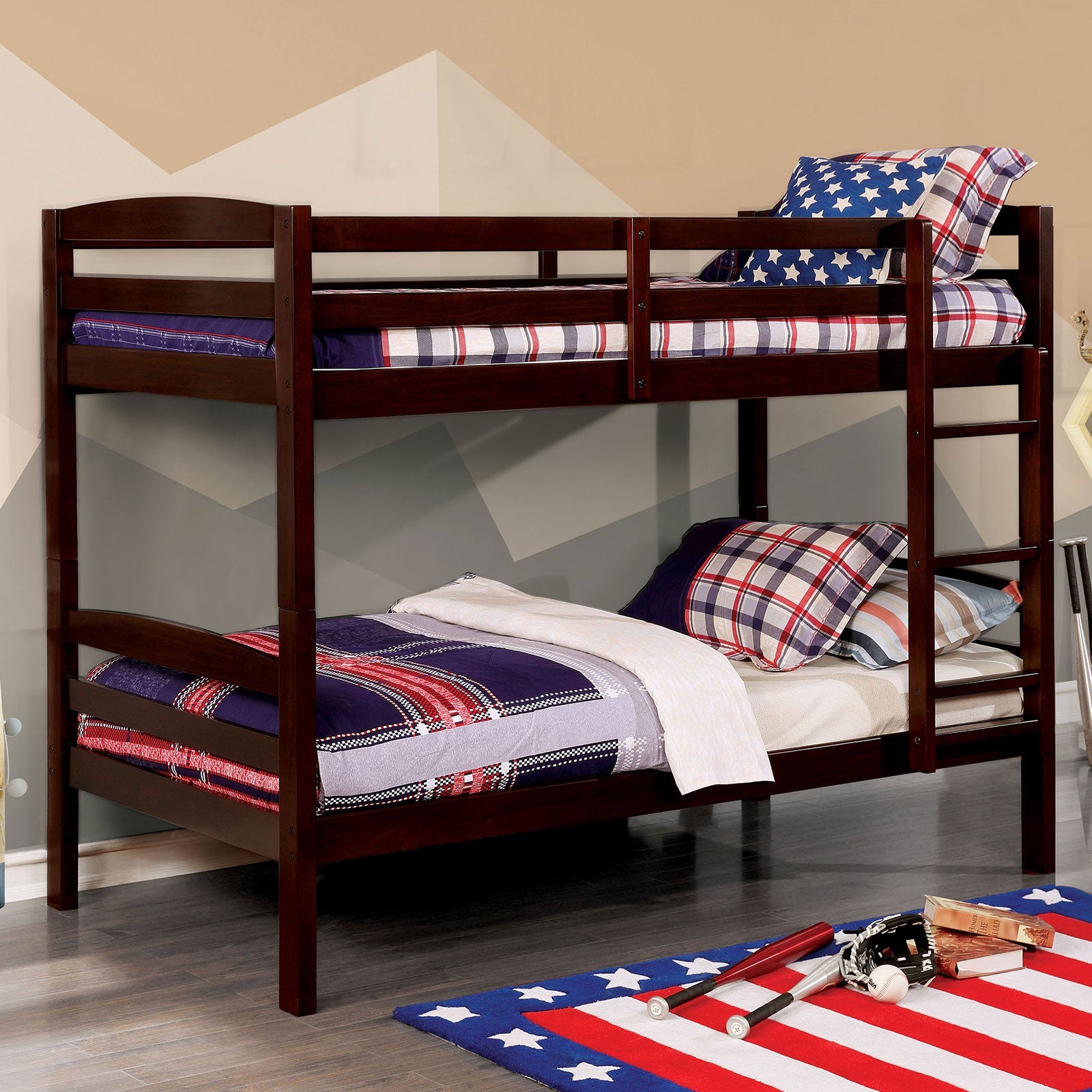 Elaine Wire-Brushed Warm Gray Twin/Twin Bunk Bed FOA East