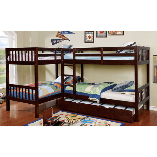 MARQUETTE Dark Walnut Quadruple Twin Bunk Bed FOA East