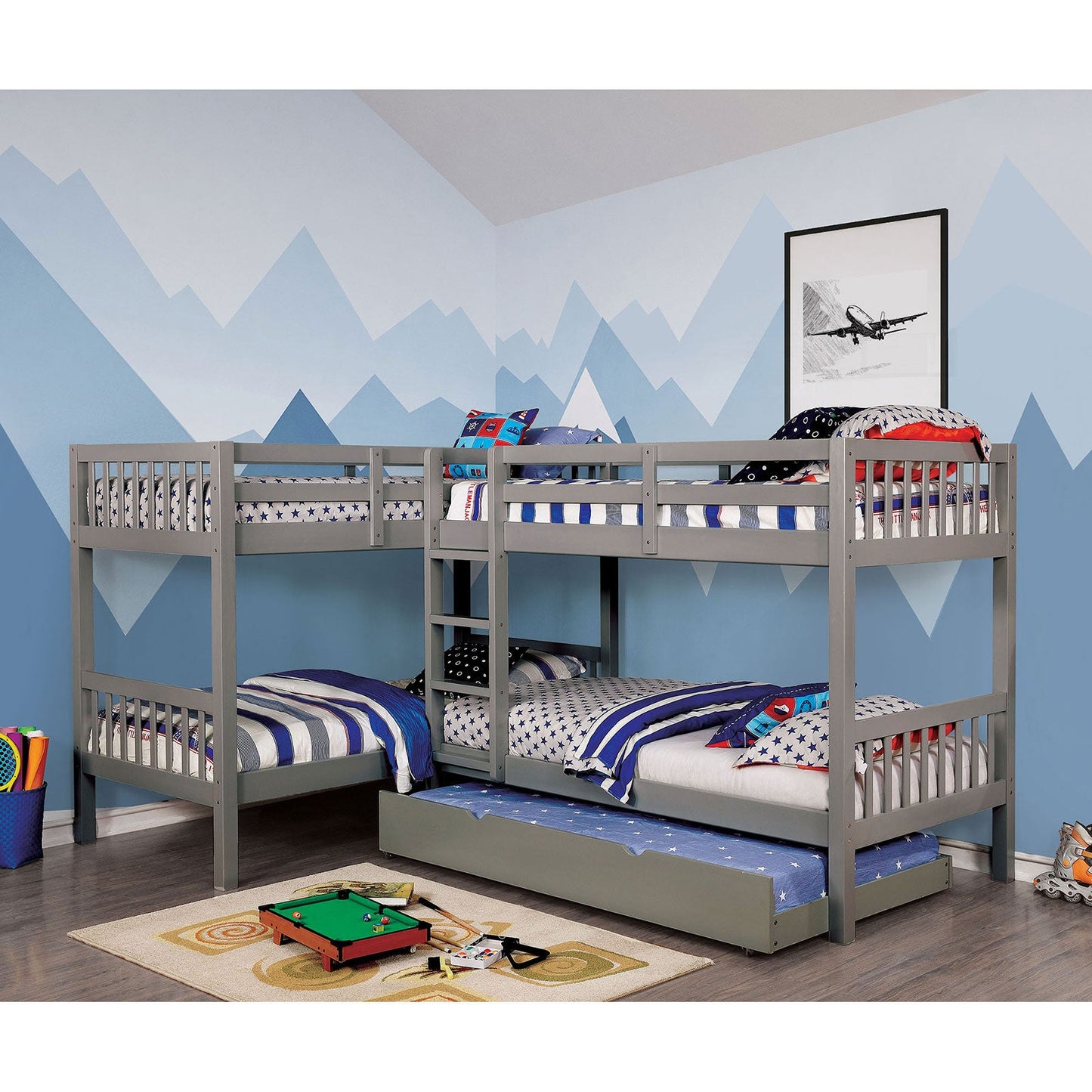 Marquette Gray Quadruple Twin Bunk Bed FOA East