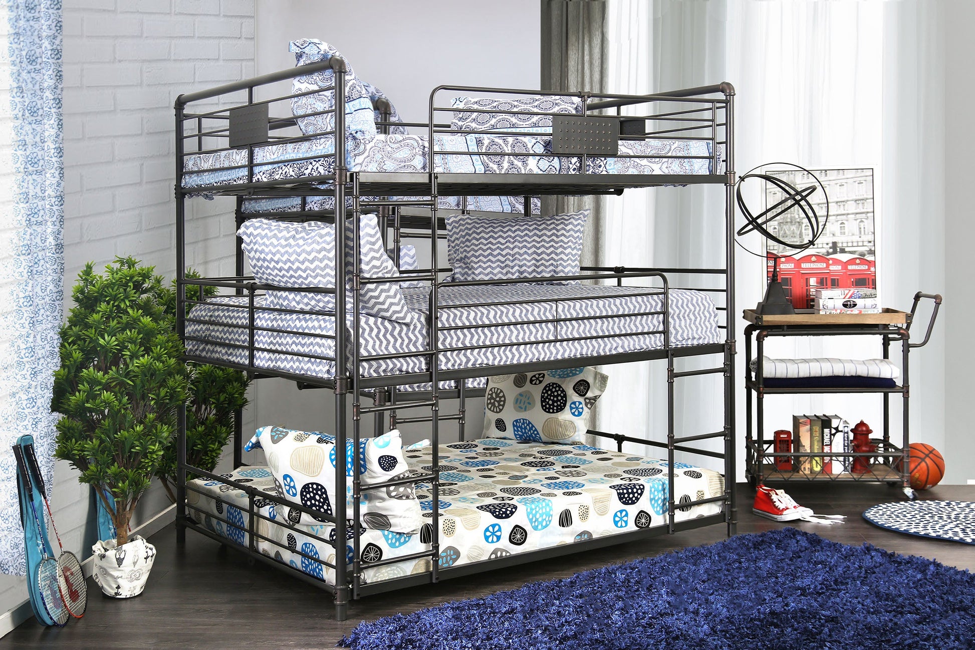 Olga I Sand Black Full/Full/Full Bunk Bed FOA East