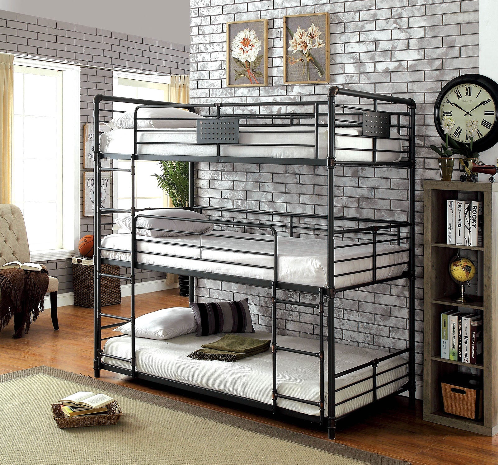 Olga I Antique Black Twin/Twin/Twin Bunk Bed FOA East