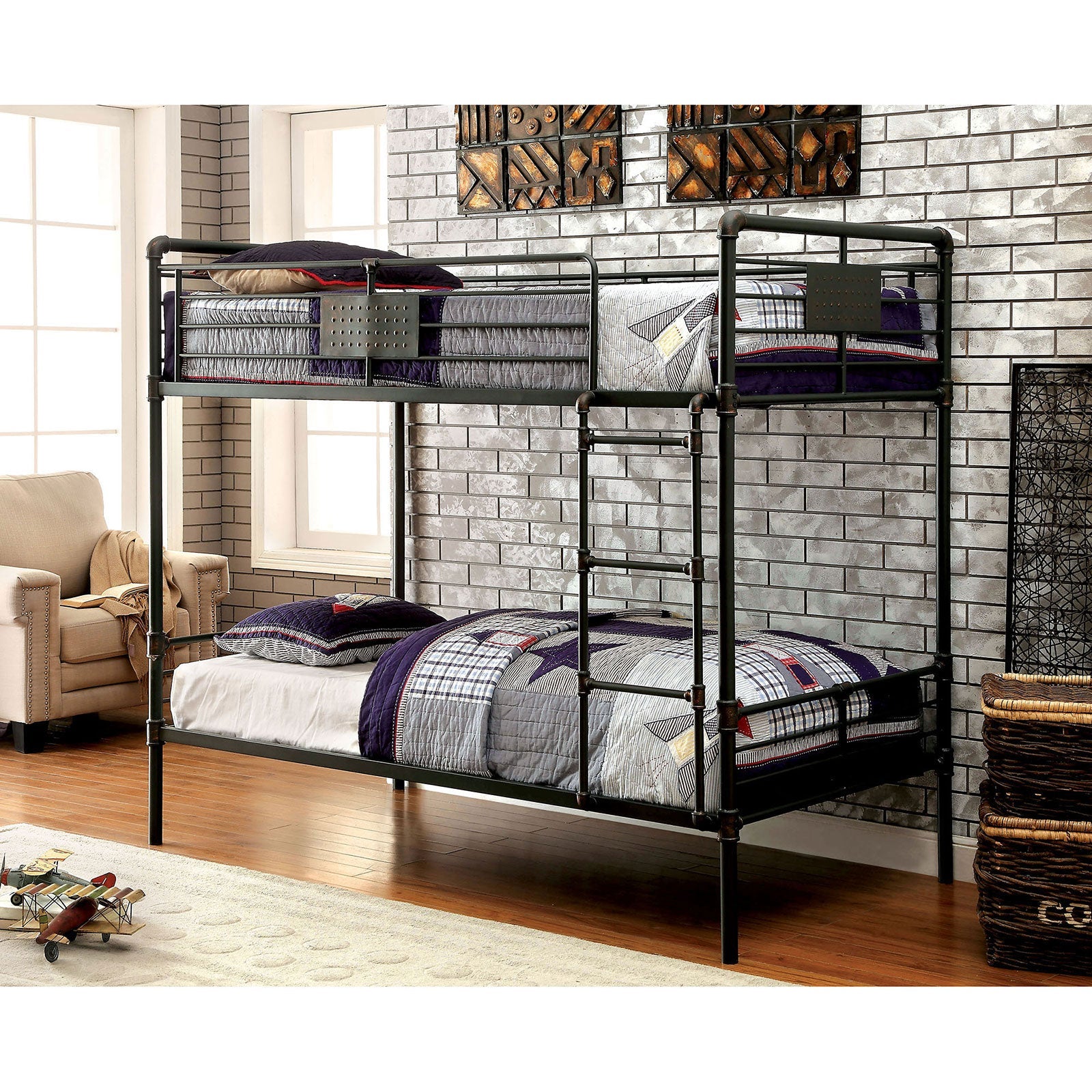 OLGA Antique Black Metal Twin/Twin Bunk Bed FOA East