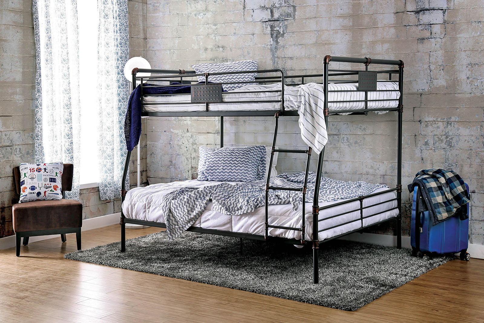 Olga I Antique Black Full/Queen Bunk Bed FOA East