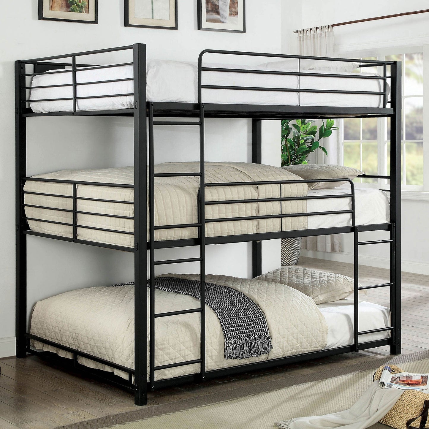 Olga I Sand Black Full Triple Decker Bed FOA East