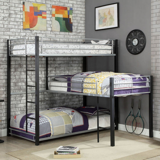 Aubrey Sand Black Twin Triple Decker Bed FOA East