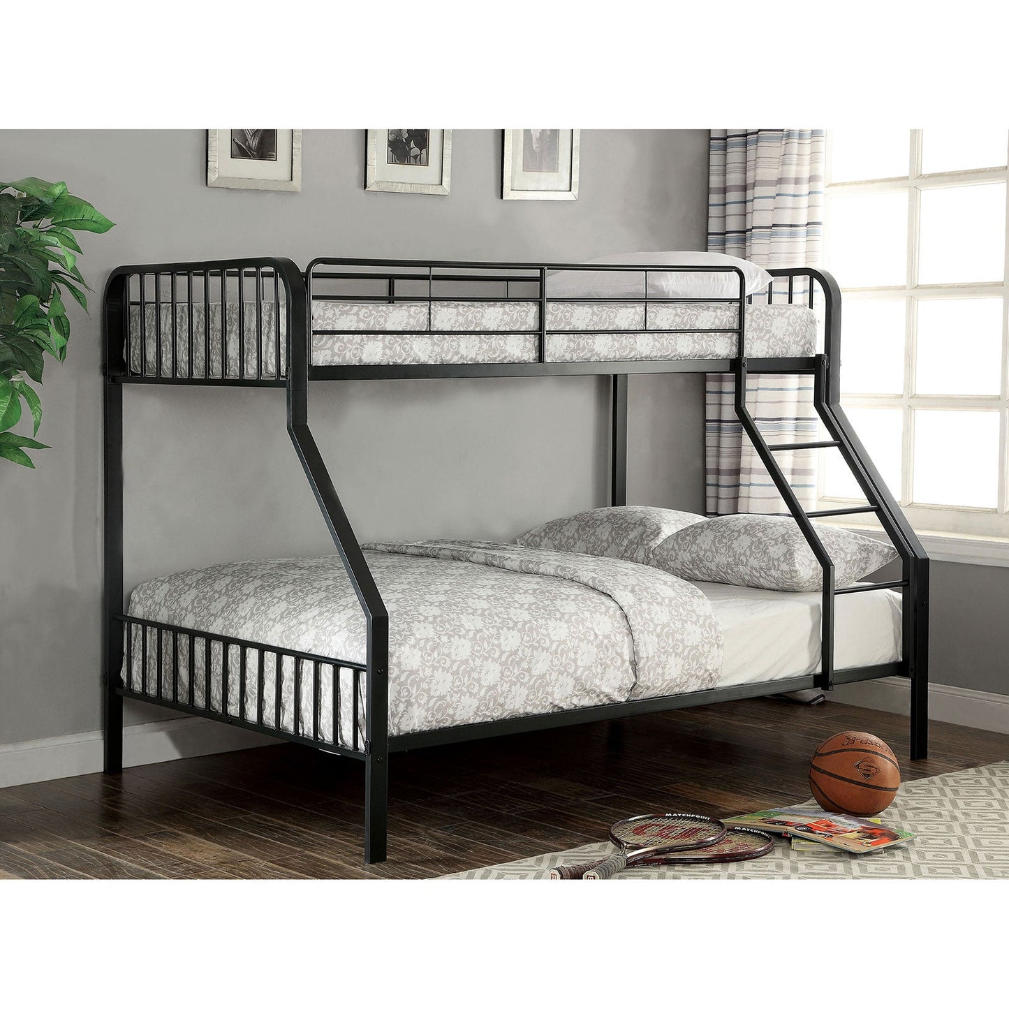 CLEMENT Black Metal Twin/Full Bunk Bed FOA East