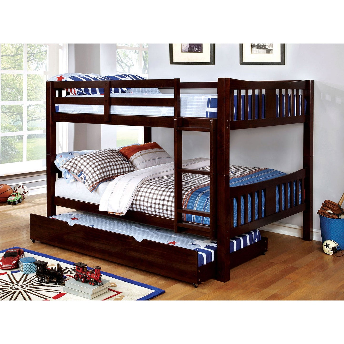 Cameron Dark Walnut Full/Full Bunk Bed FOA East