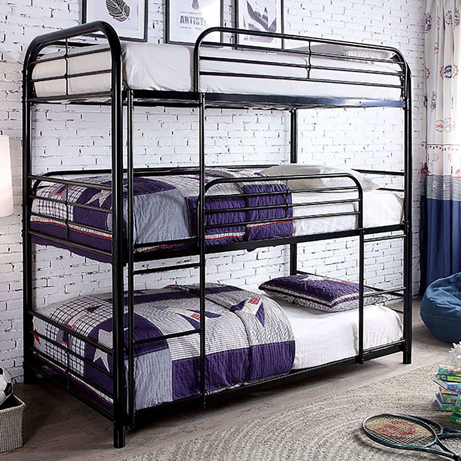 Opal Ii Black Twin Triple Decker Bed FOA East