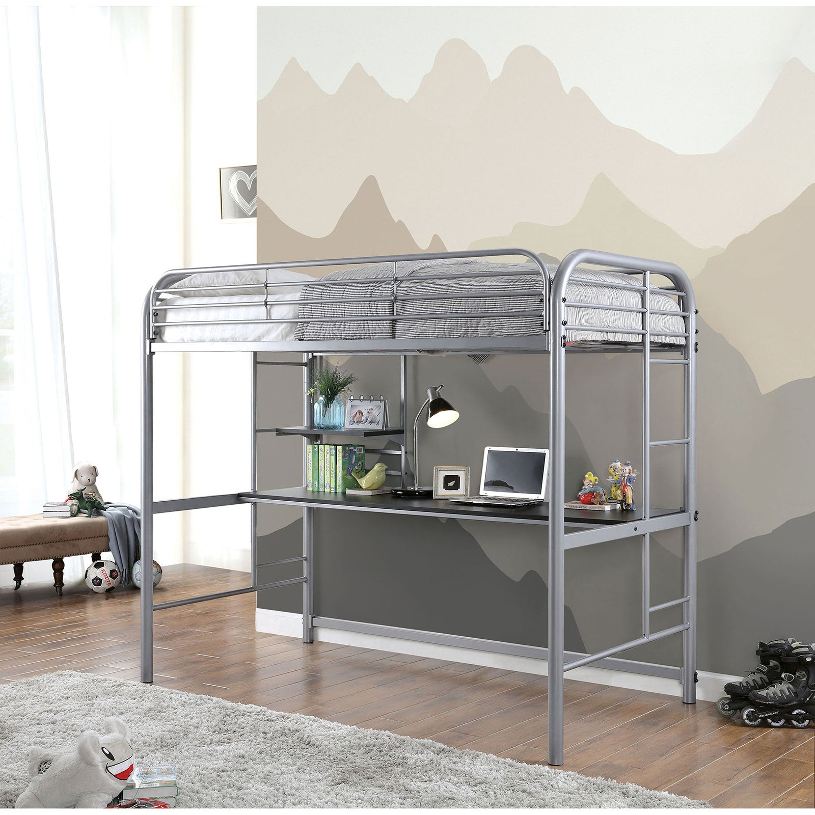 Opal Iii Silver Twin Loft Bed FOA East