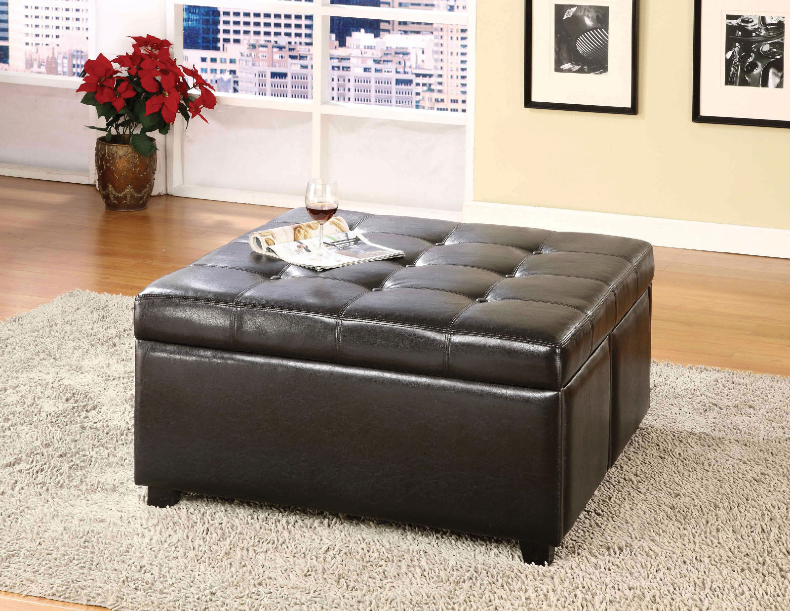 Petula Espresso Storage Ottoman w/ 4 Drawers FOA East