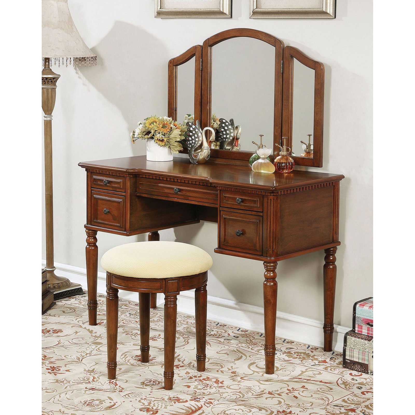 Natalia Brown Cherry Vanity w/ Stool FOA East