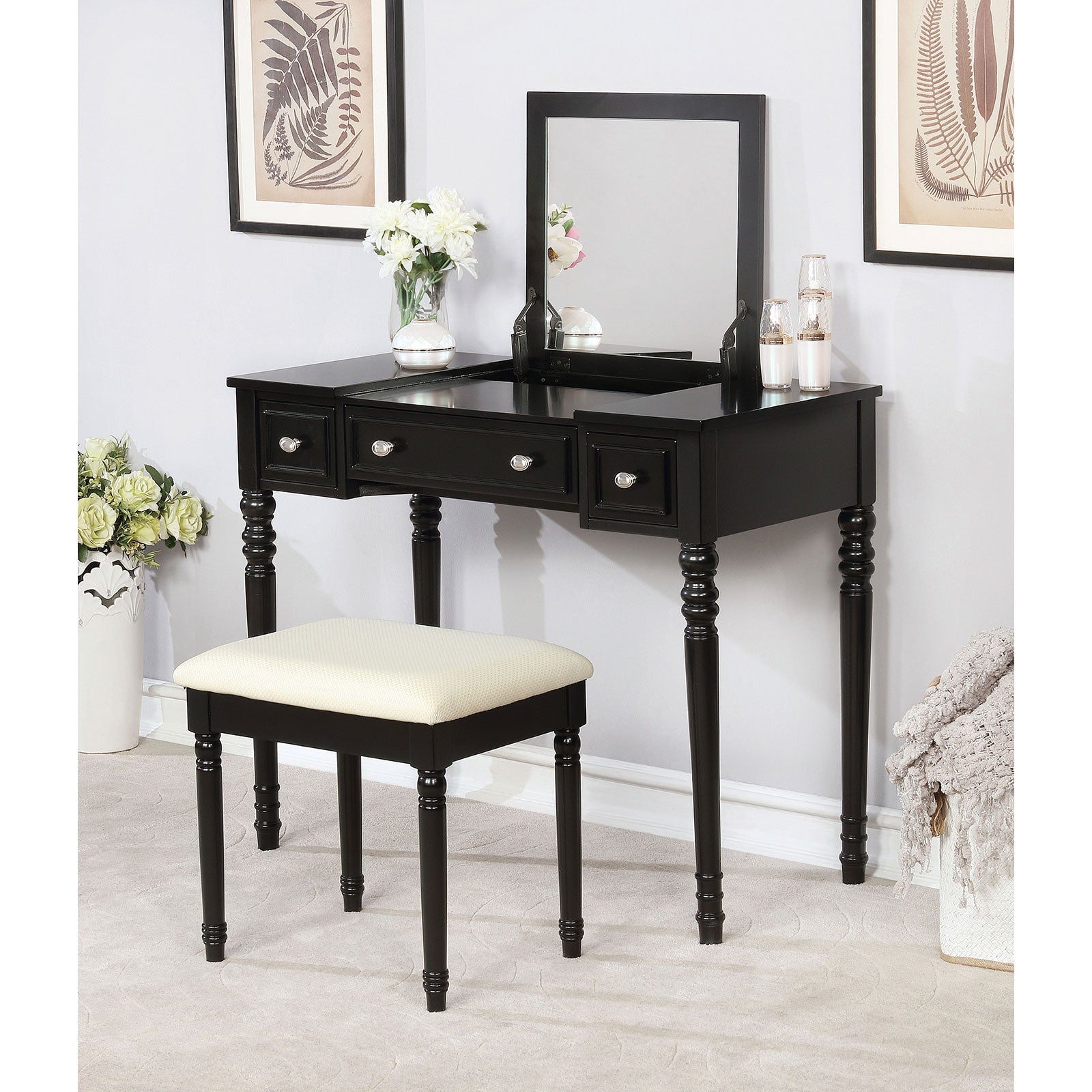 Baylee Black Vanity w/ Stool FOA East