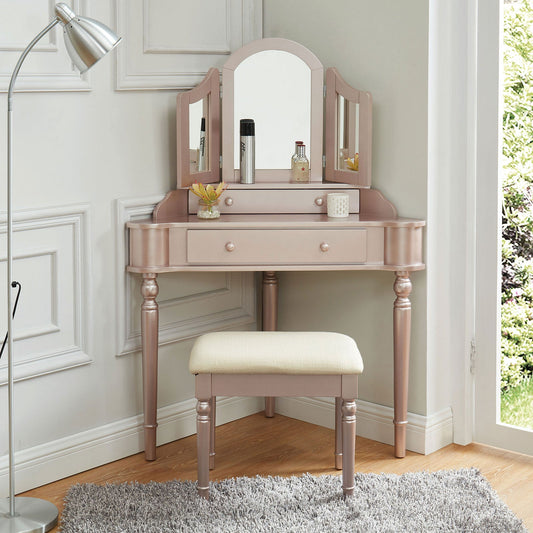 Kasey Rose Pink Vanity w/ Stool