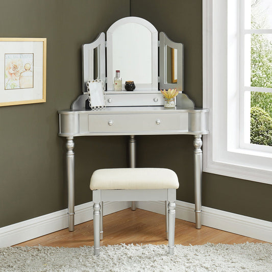 Kasey Silver Vanity w/ Stool FOA East