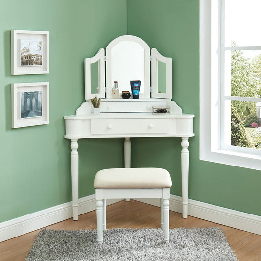 Kasey White Vanity w/ Stool FOA East