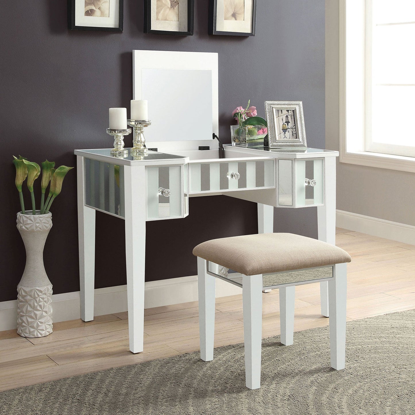 Joyce White Vanity w/ Stool FOA East