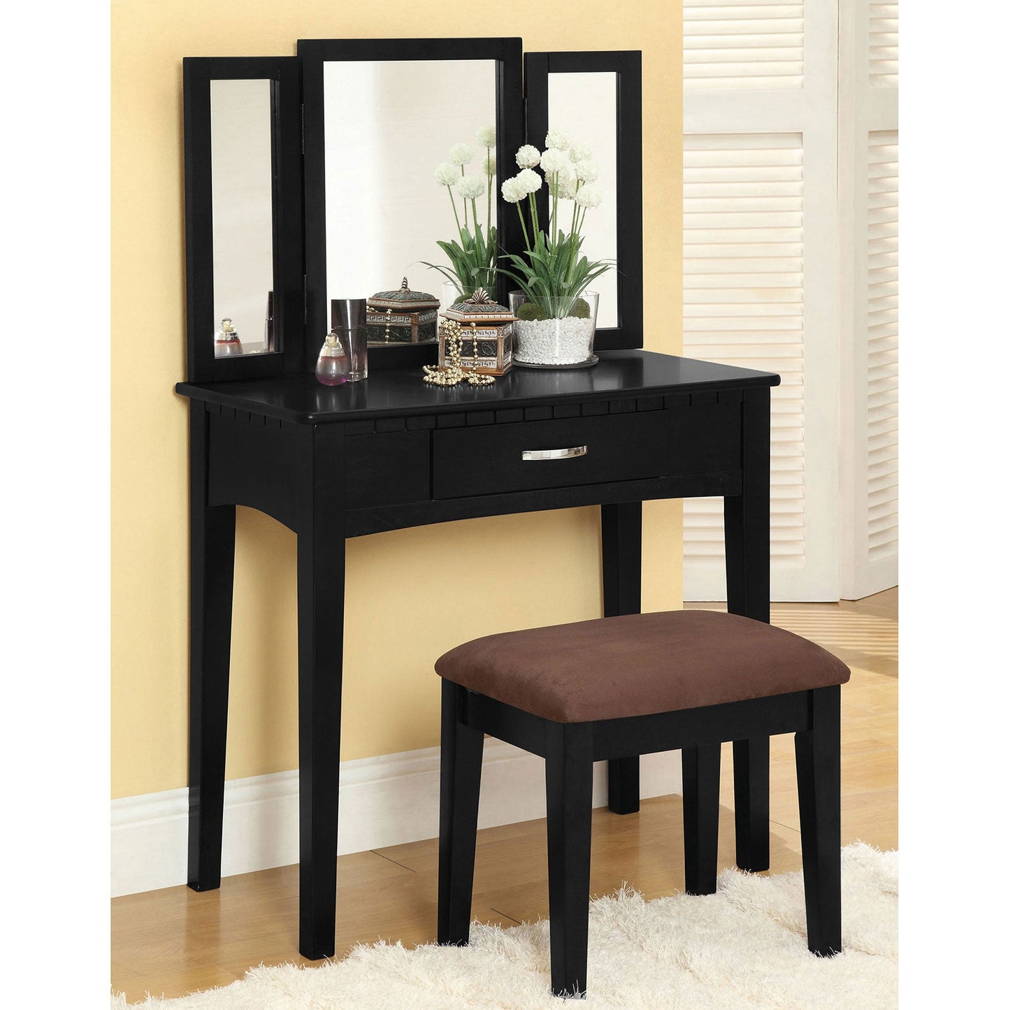 Potterville Black Vanity Table w/ Stool FOA East