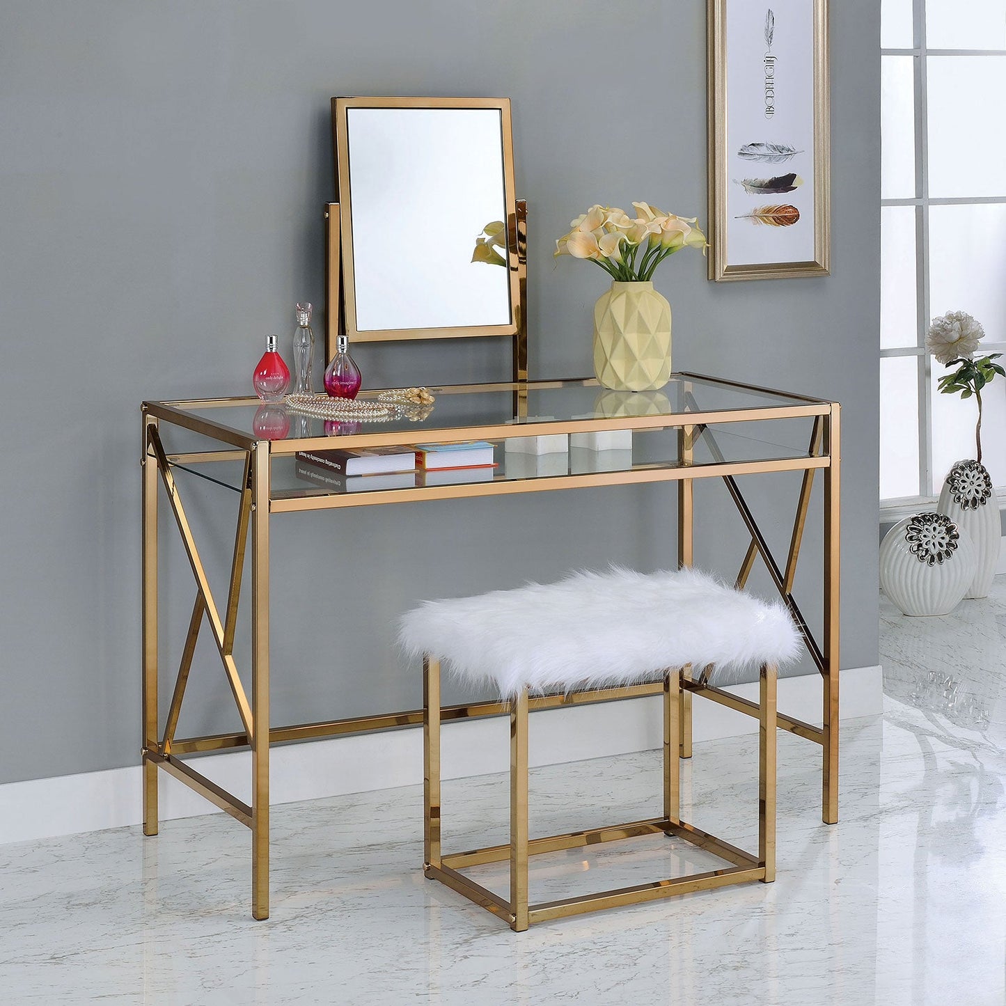 LISMORE Champagne Vanity w/ Stool FOA East