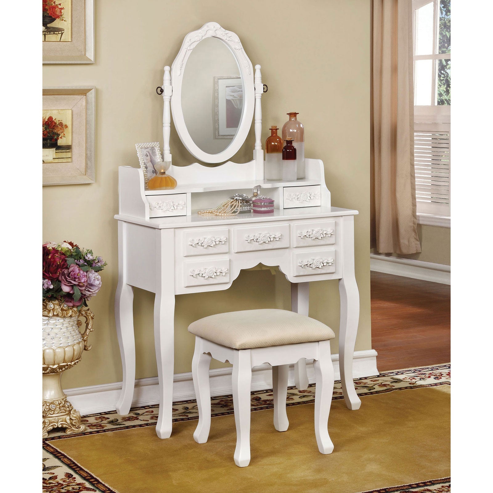 Harriet White Vanity w/ Stool FOA East