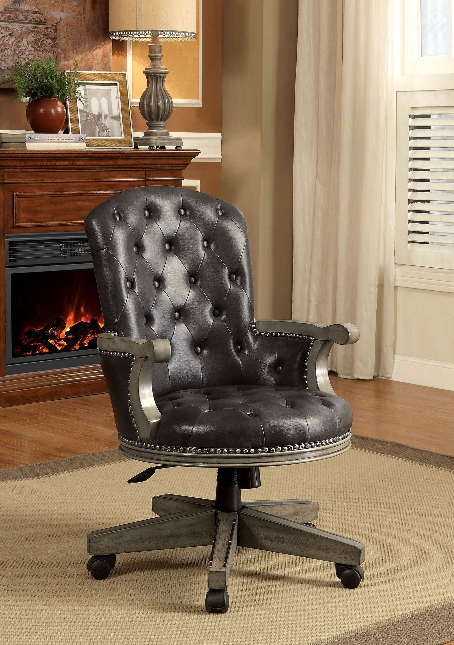 YELENA Gray/Black Height-Adjustable Arm Chair FOA East