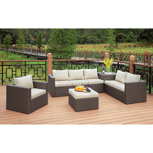 DAVINA Brown/Beige Patio Sectional w/ Ottoman FOA East