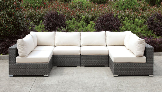 Somani Light Gray Wicker/Ivory Cushion U-Sectional FOA East