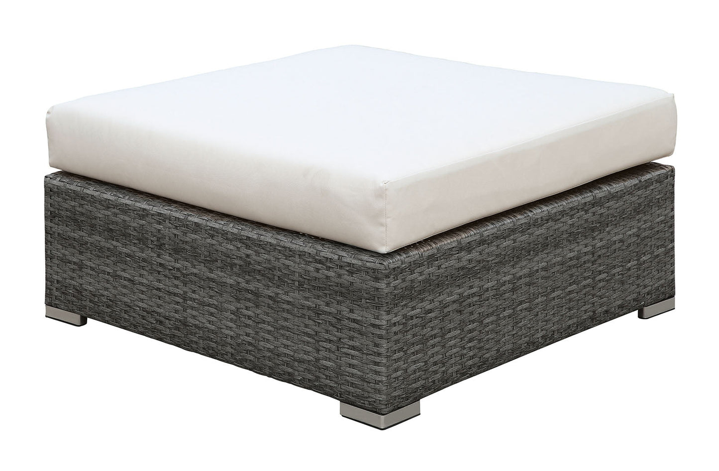 SOMANI Light Gray Wicker/Ivory Cushion Large Ottoman FOA East