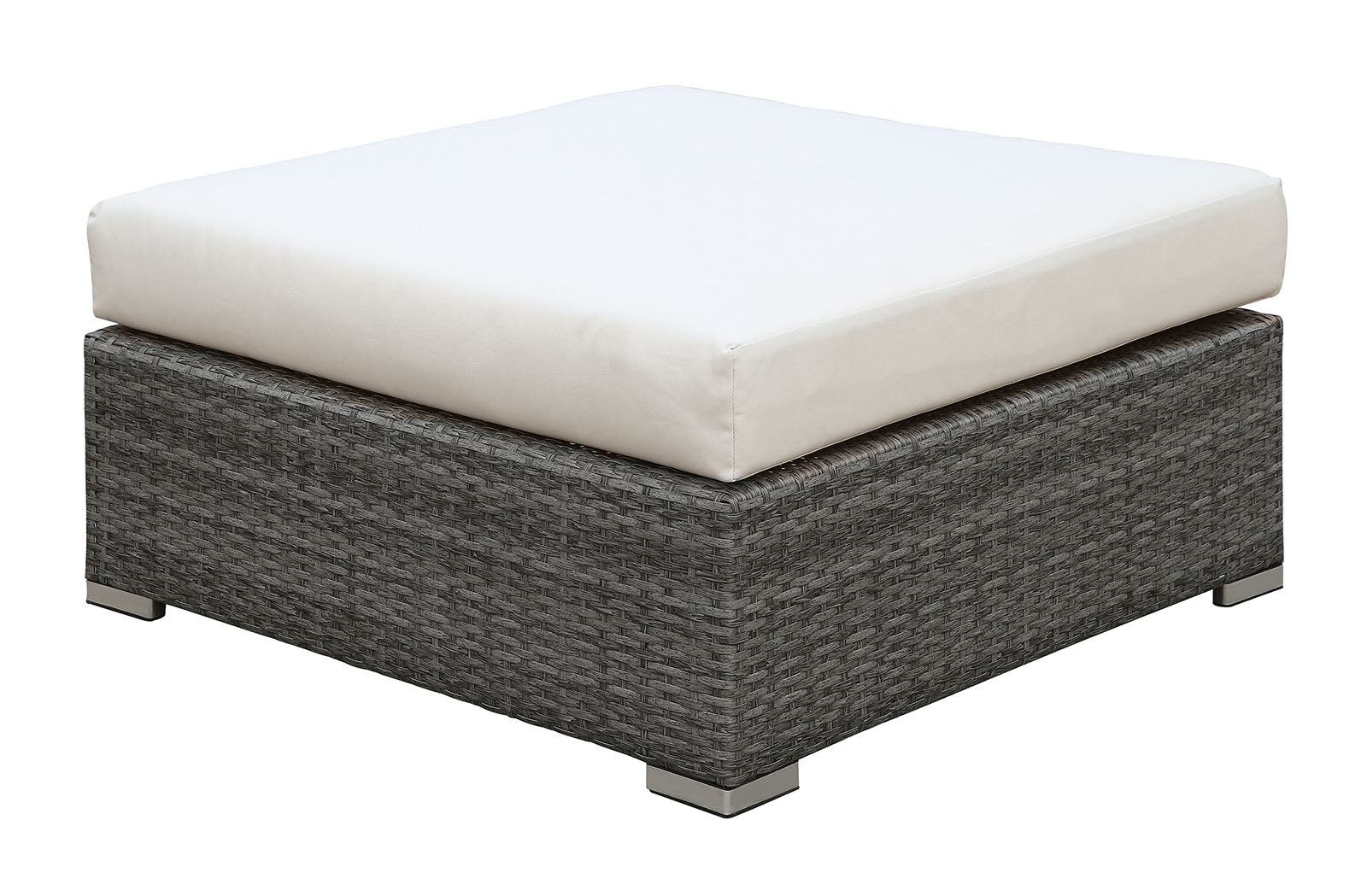 SOMANI Light Gray Wicker/Ivory Cushion Large Ottoman FOA East