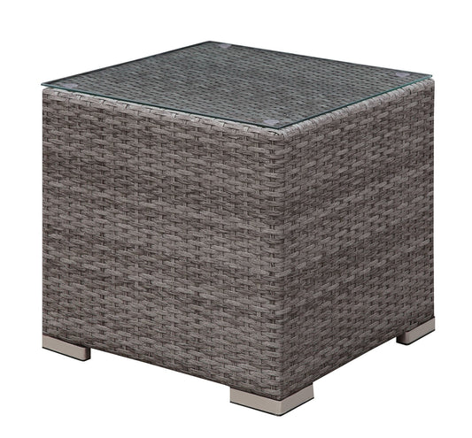 SOMANI Light Gray Wicker/Ivory Cushion End Table FOA East