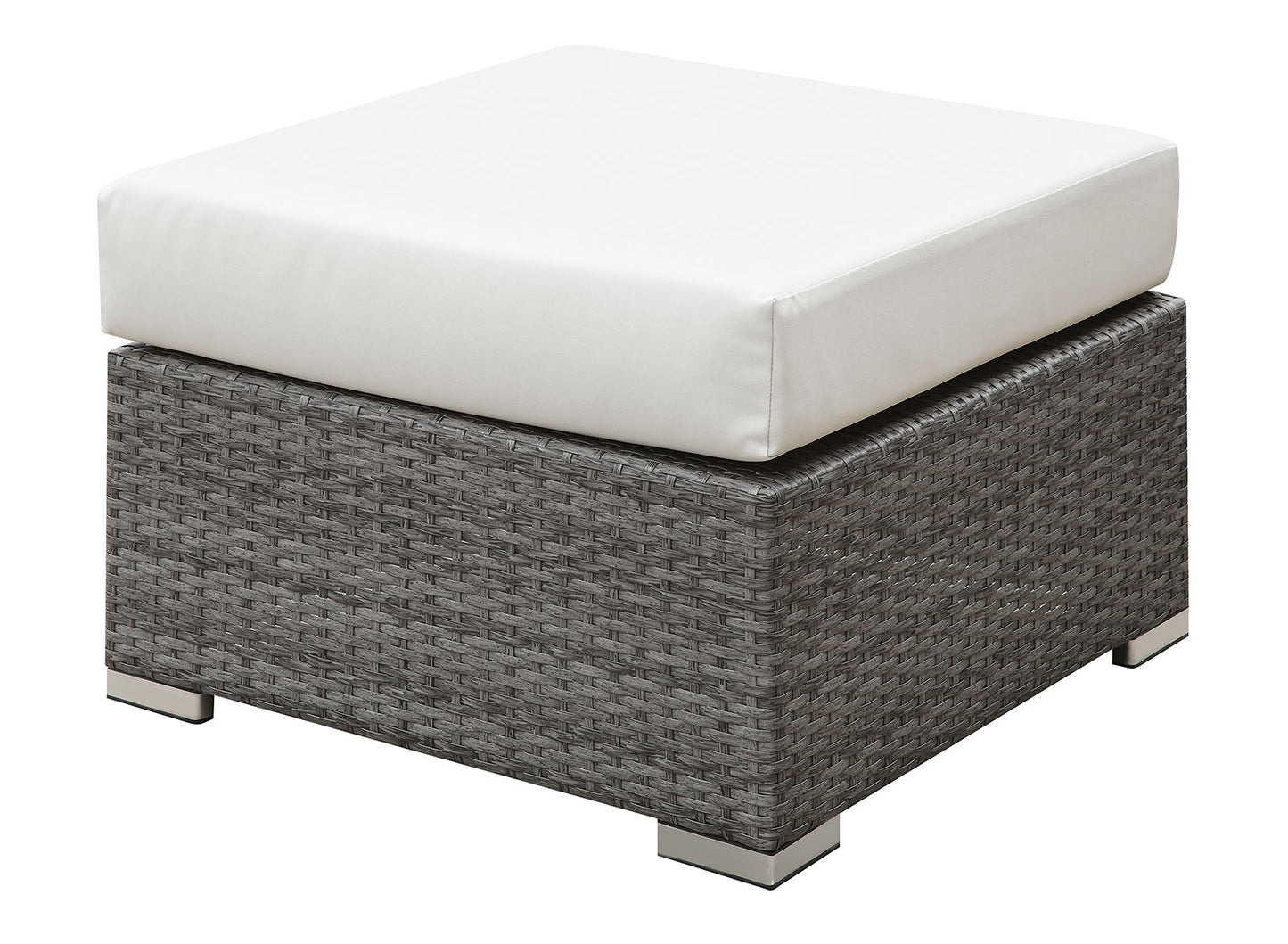 SOMANI Light Gray Wicker/Ivory Cushion Small Ottoman FOA East