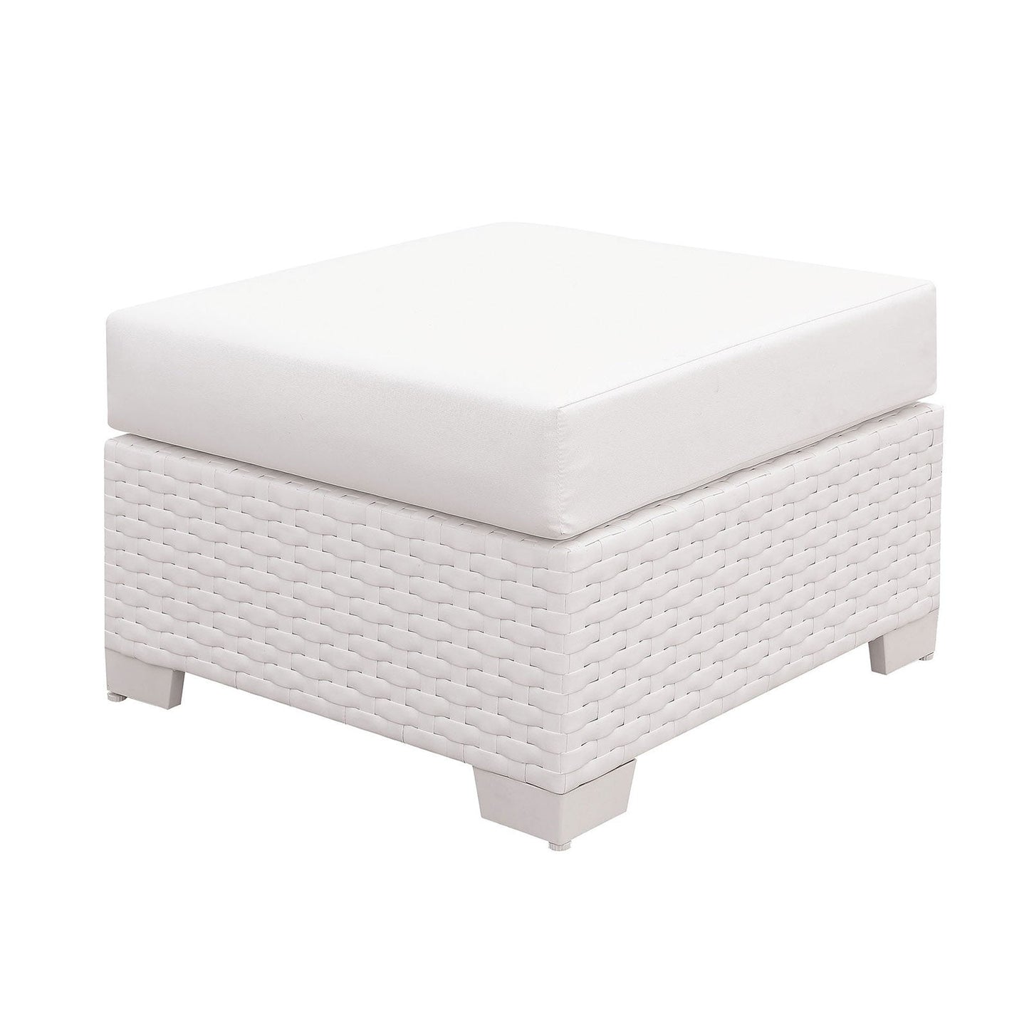 Somani White Wicker/White Cushion Small Ottoman FOA East