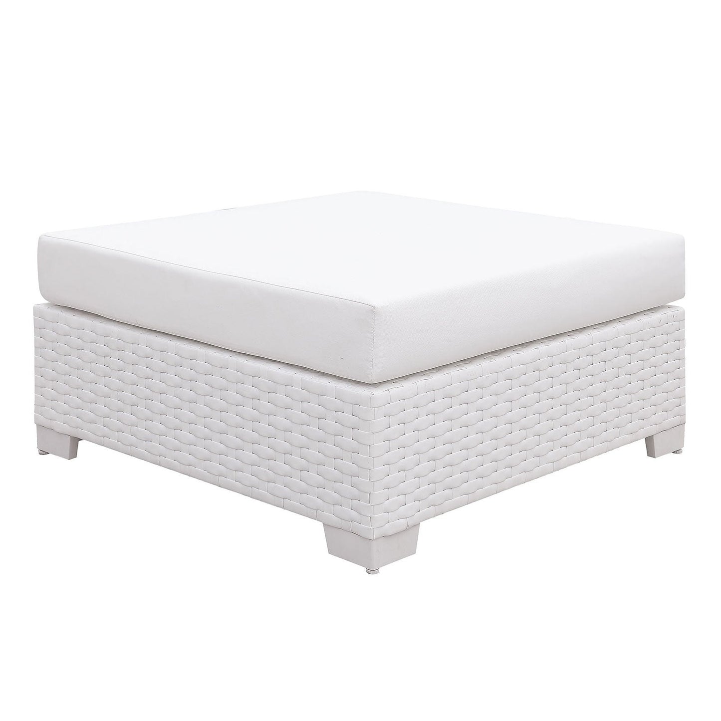 Somani White Wicker/White Cushion Ottoman FOA East