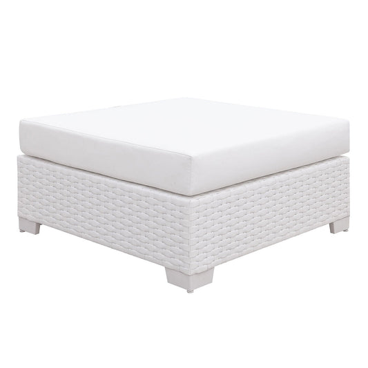 Somani White Wicker/White Cushion Ottoman