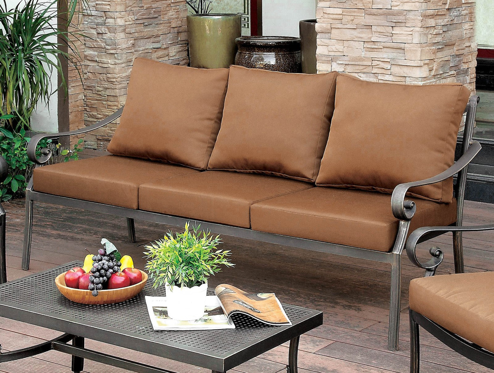 BONQUESHA I Brown/Distressed Black Patio Sofa FOA East