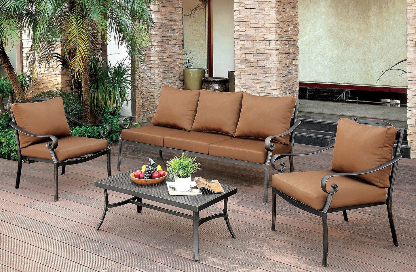 BONQUESHA I Brown/Distressed Black 4 Pc. Patio Set FOA East