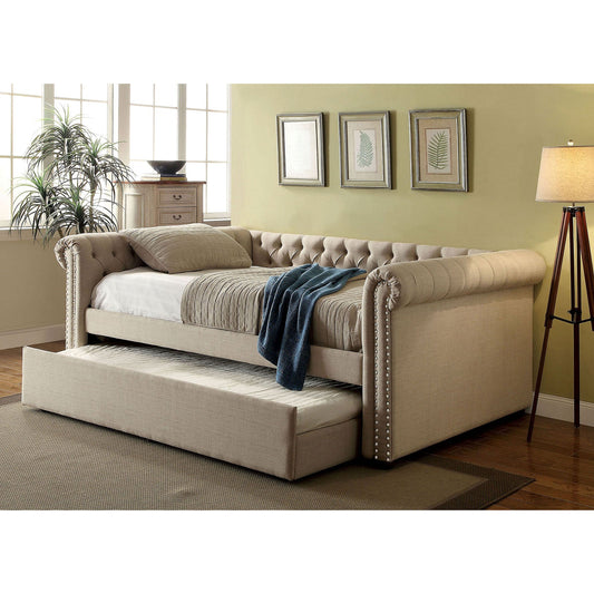 LEANNA Beige/Brown Full Daybed w/ Trundle, Beige FOA East