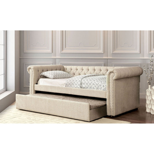 LEANNA Beige Twin Daybed w/ Trundle, Beige FOA East