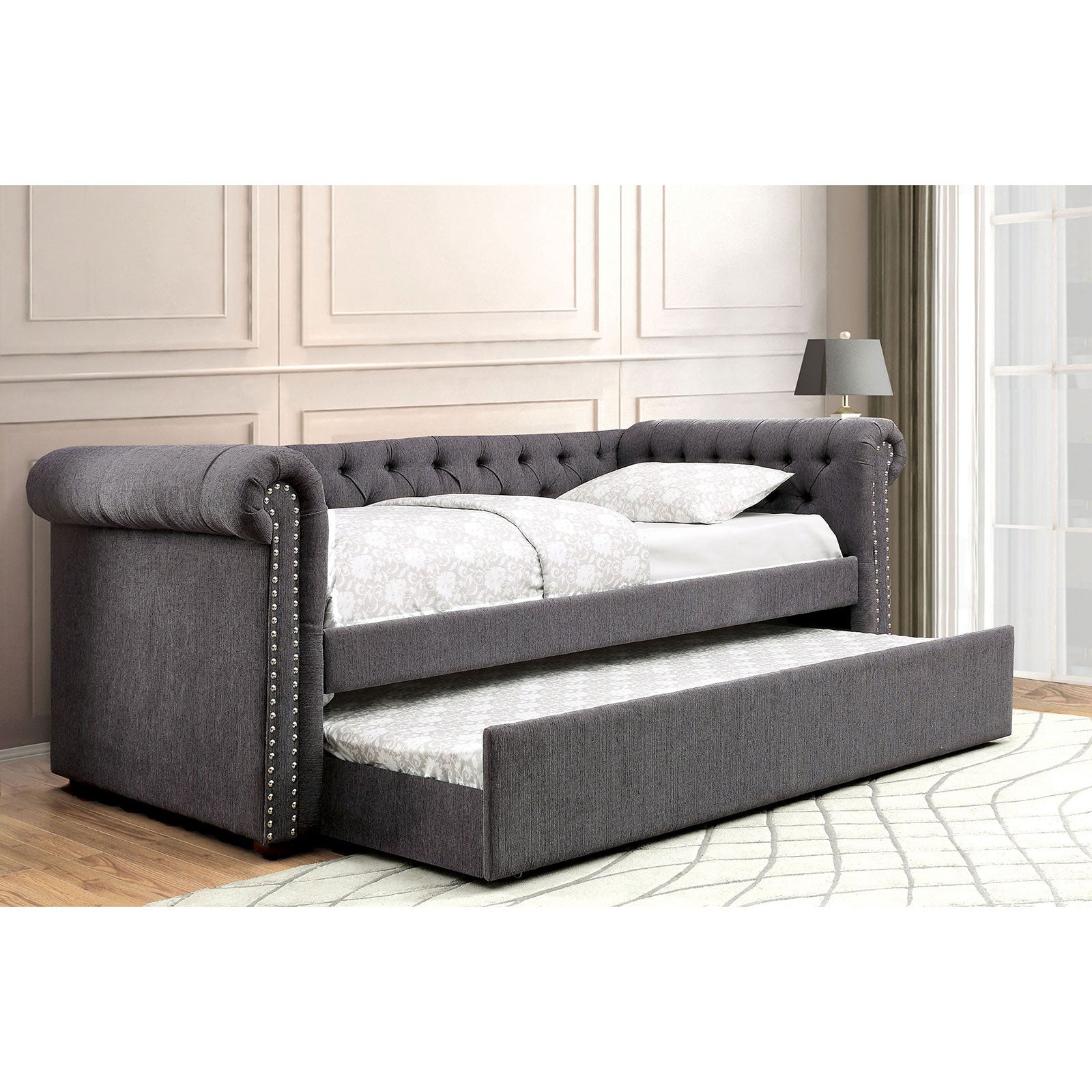 LEANNA Gray Daybed w/ Trundle, Gray FOA East