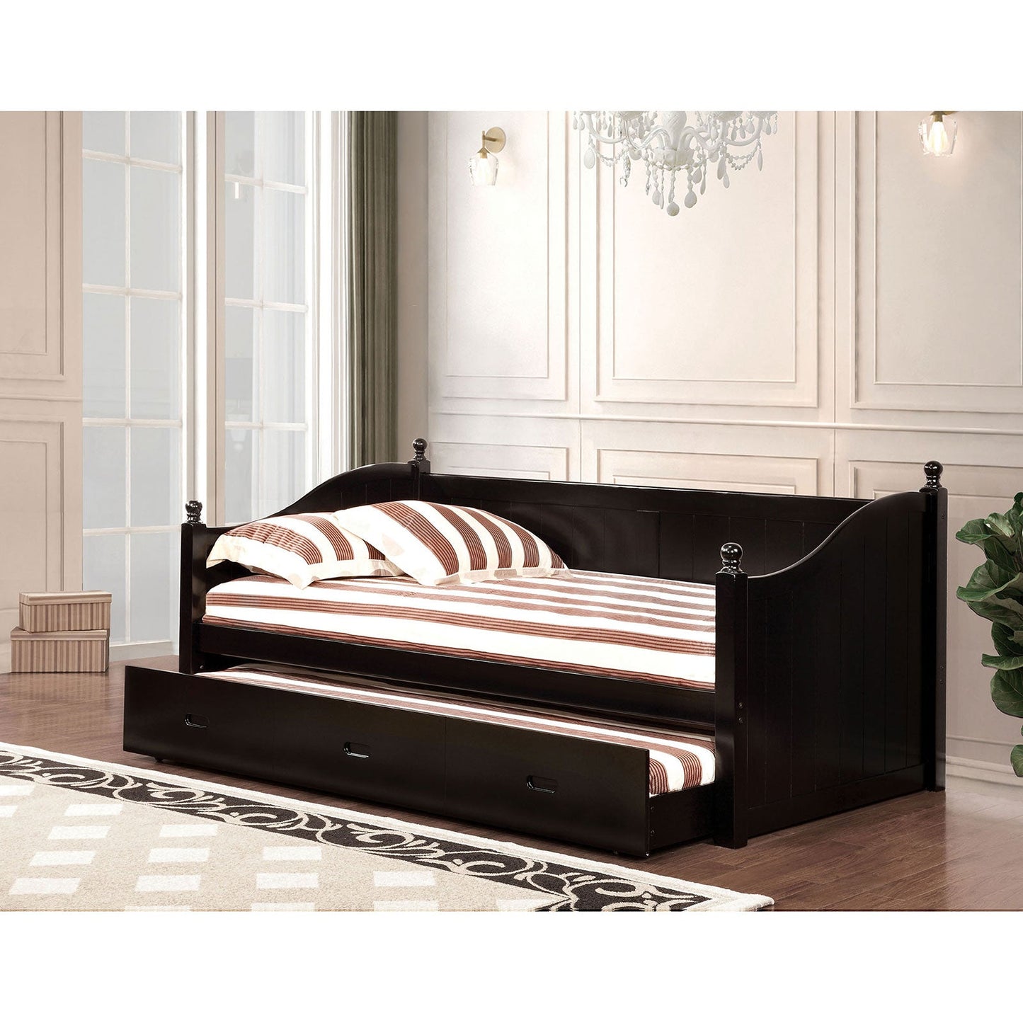 WALCOTT Black Daybed w/ Twin Trundle, Black FOA East