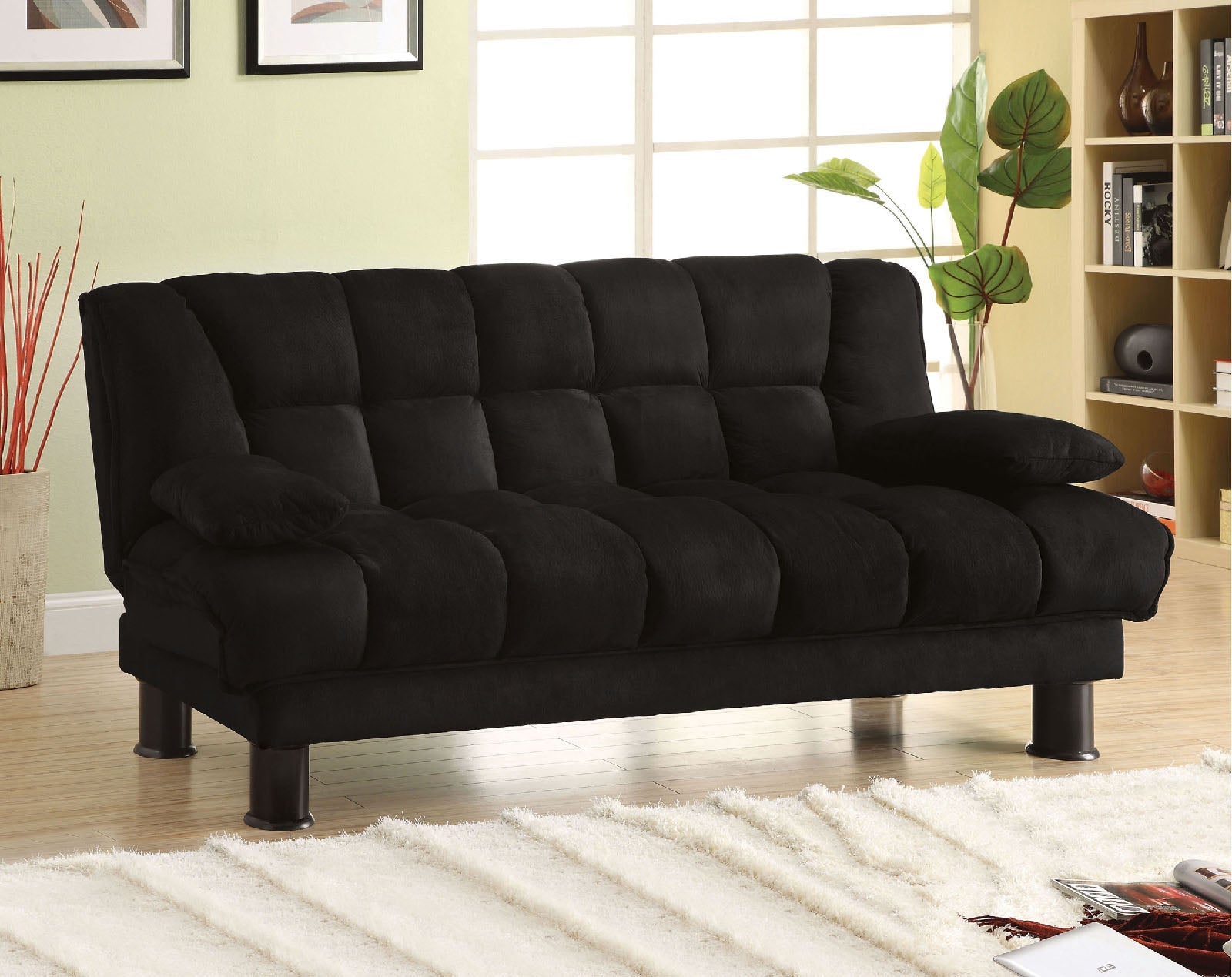 Bonifa Black Elephant Skin Microfiber Futon Sofa FOA East