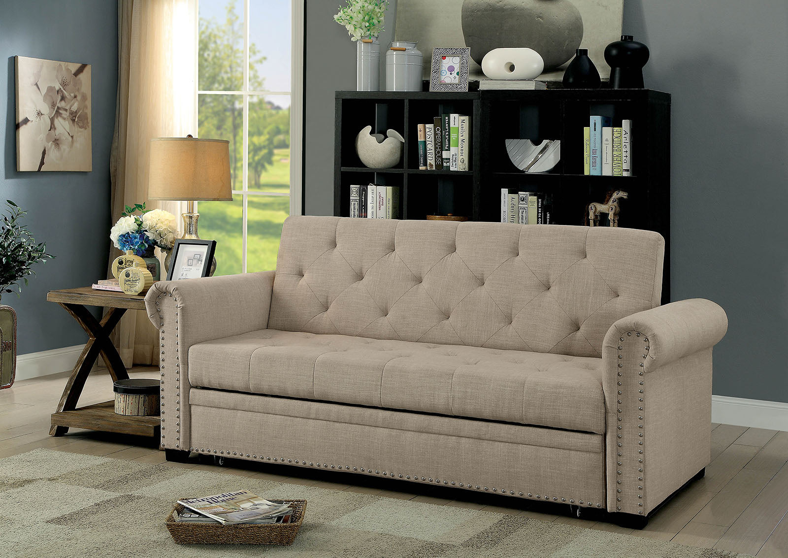 Iona Beige Futon Sofa FOA East