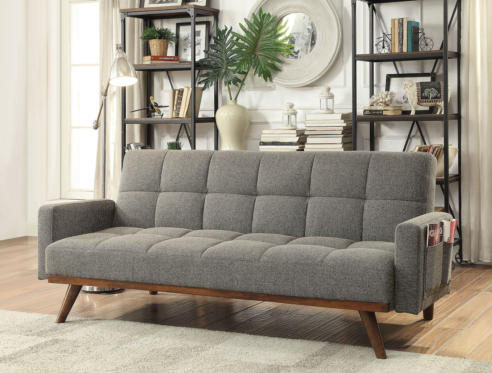 Nettie Gray/Oak Futon Sofa FOA East